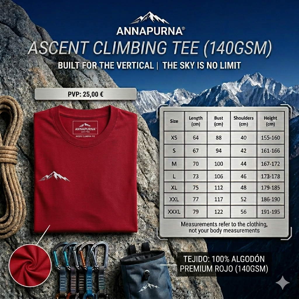 Camiseta Annapurna Escalada roja, detalle de tejido