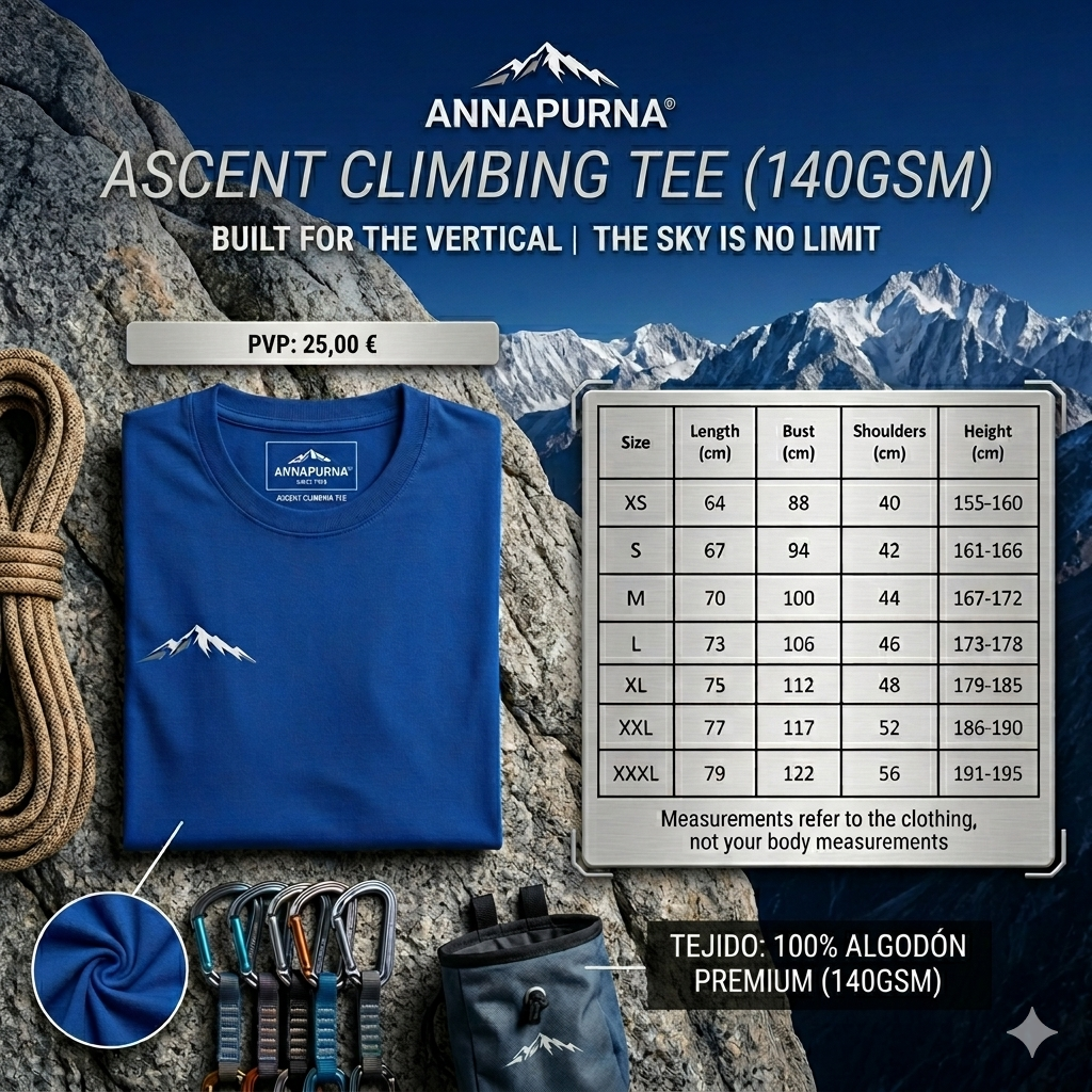 Camiseta Annapurna Escalada azul, detalle de tejido